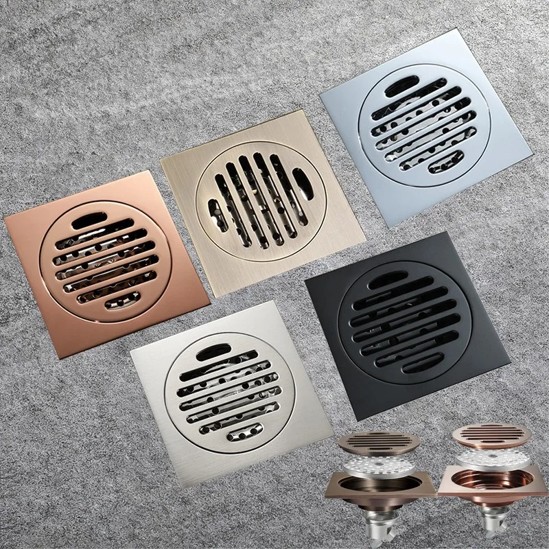 

100 * 100Mm square mesh rose gold deodorant bathroom drain floor drain with universal deodorant core