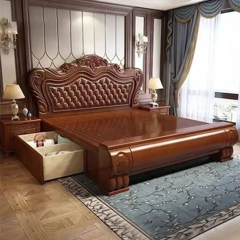 %Elegant Nordic Double Bed Platform Pretty Unique Wood Bedroom King Frame Bed Sets Luxury Modern Camas Queen Size Furniture Home
