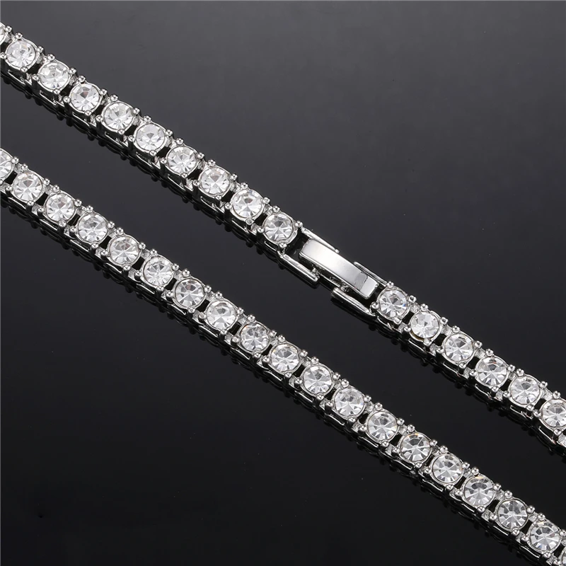 Hip Hop 3MM 4MM 5MM 1Row Bling CZ Iced Out Rhinestone Tennis Bracelet Chain Bracelets For Women Men Jewelry