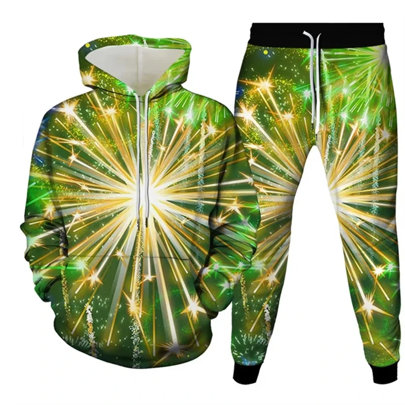 2024 style y2k gold glitter 3D printed hooded sweatshirt+pants 2-piece set men's casual sportswear Harajuku super cool set top