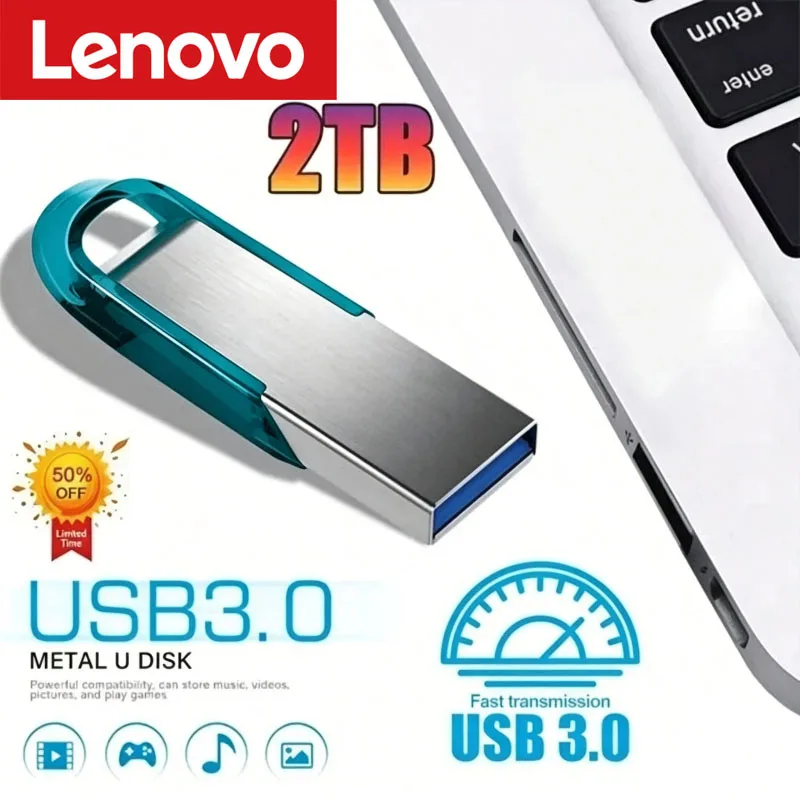 Lenovo 2TB USB 3.2 Metal Flash Drives Super High Speed Pendrive 512GB 286GB Pen Drives Portable USB Stick For Car Computer