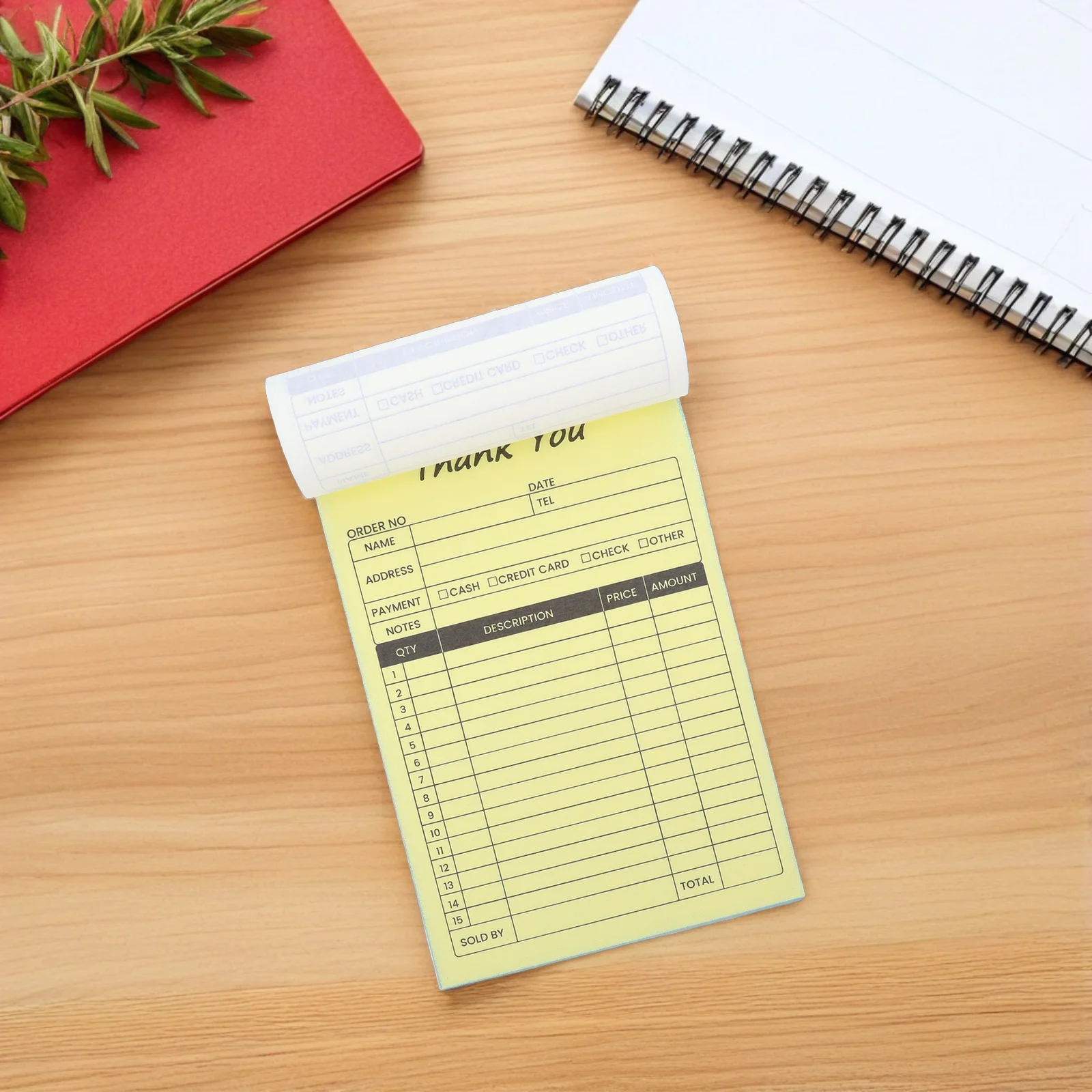 2Pcs Receipt Book for Small Business 2-Part Invoice Forms Pad with Built-in Board for Clear Duplicate Order Tracking Efficient
