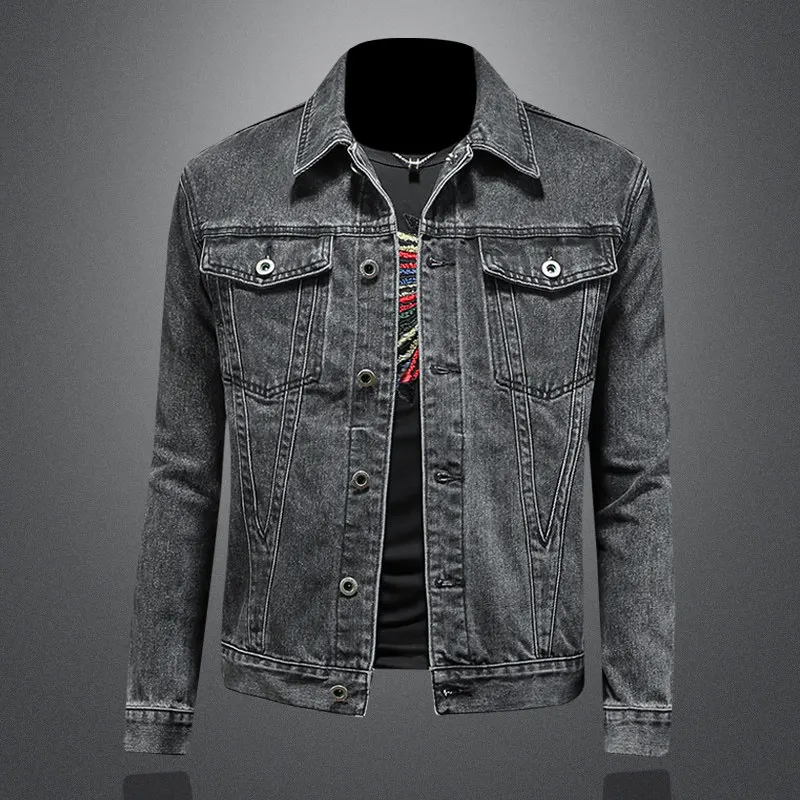 

Casual Waed Denim Jaet Men's Collar Multi-ket Stand Versatile Jeans Sle Ba Splicing Design Faion Urban Spring...
