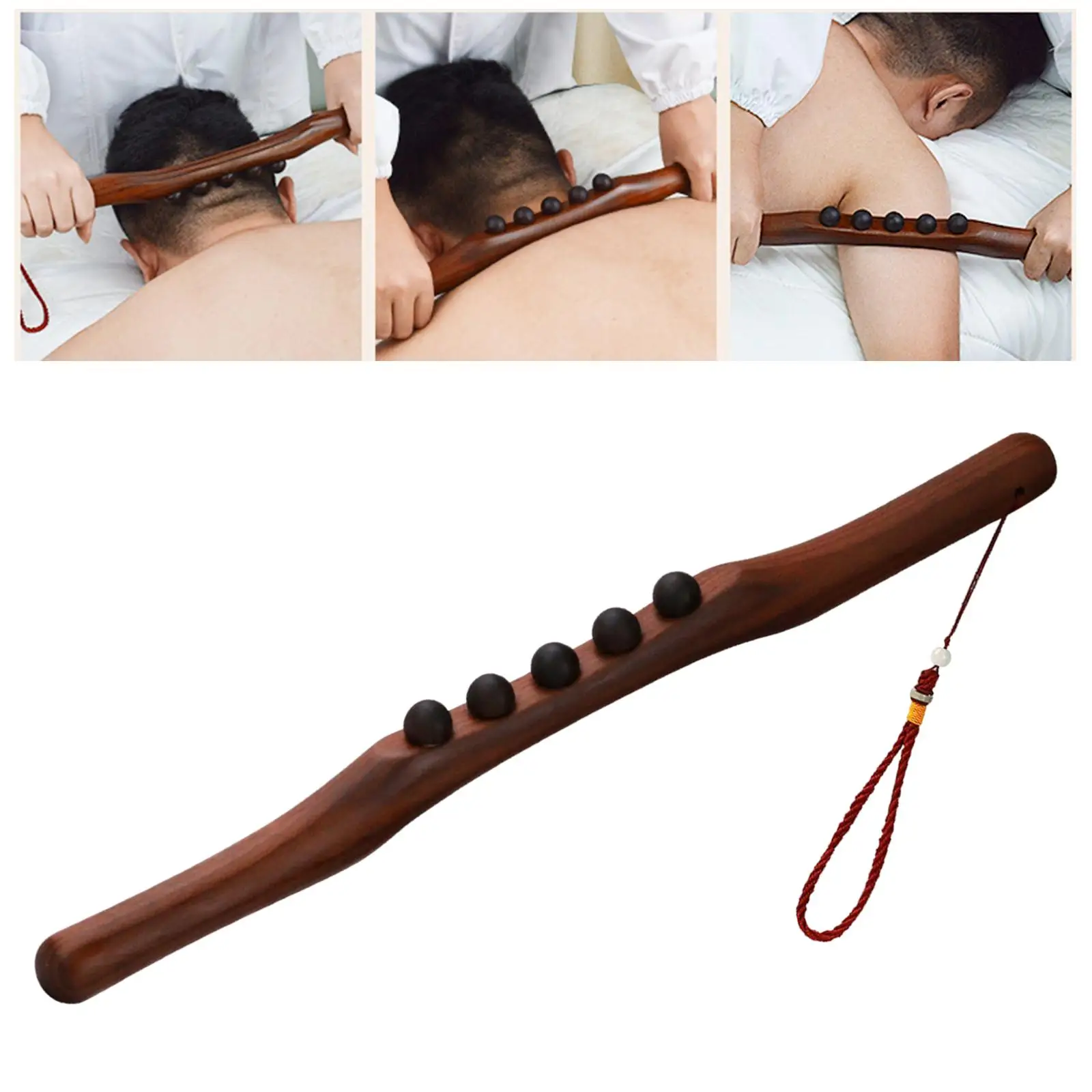 

Wooden Gua Sha Massage Stick Back Massager Handheld Scraping Roller Stick for