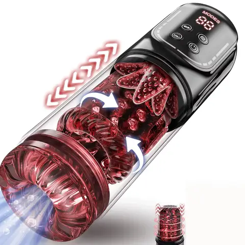 Automatic Thrusting Rotation Male Masturbator Sucking Licking LCD Vacuum Penis Pump Water SPA Real Pocket Pussy Sex Toys for Men