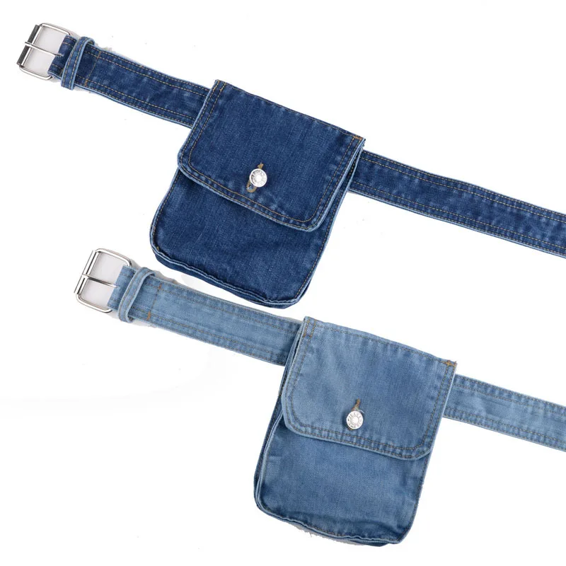 European Denim Fabric Waist Bag for Women Fashion Casual Girls Phone Coin Purse Waist Packs Adjustable Belt with Fanny Packs