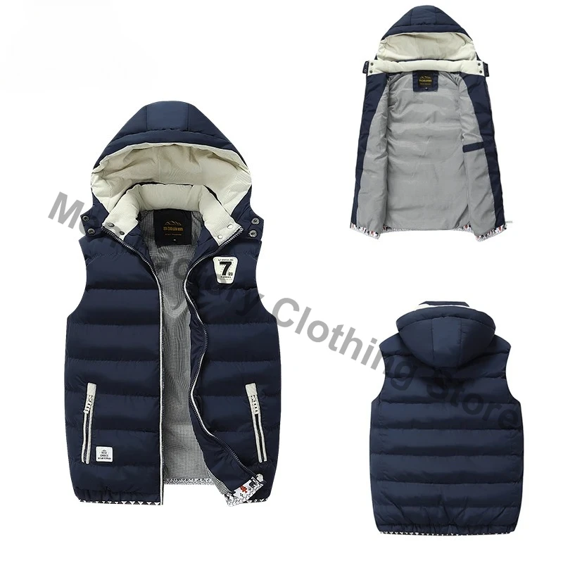 

New Men Spring Sleeveless Warm Detachable Hooded Vest Jackets Men Autumn Solid Color Outdoors Windproof Casual Fashion Vest Male