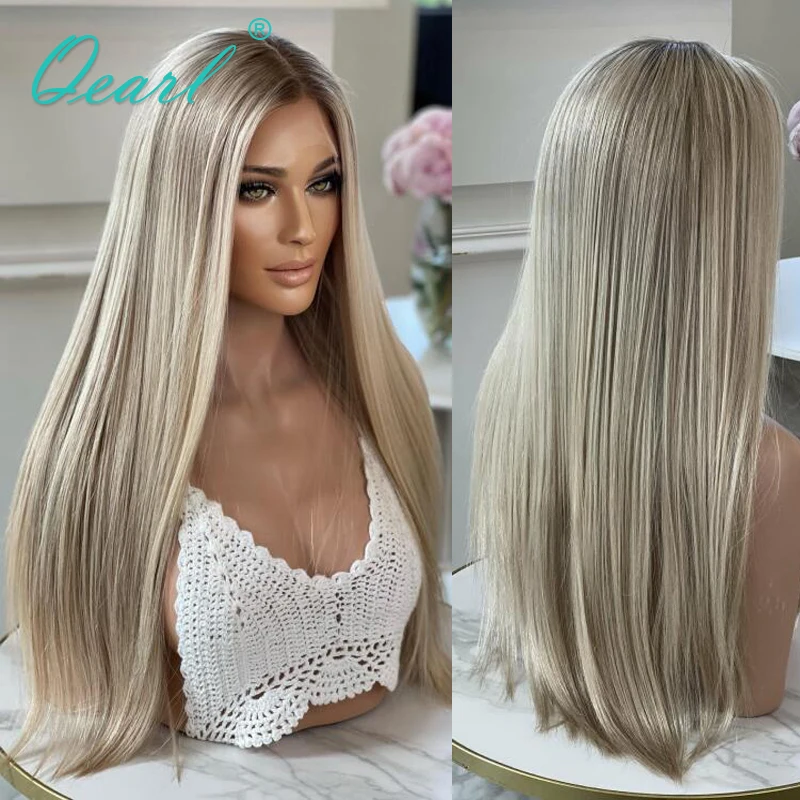 Long 30inchs Full Lace Wig Ash Blonde Wigs Human Hair 13x6 Lace Frontal Wigs Sale Glueless 180% Thick Density Pre Plucked Qearl