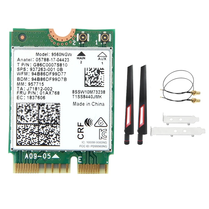 9560NGW Wifi Card Adapter+Antenna 1730Mbps Wireless AC 9560 2.4G+5G BT 5.0 802.11Ac M.2 CNVI 9560NGW Wifi Adapter B