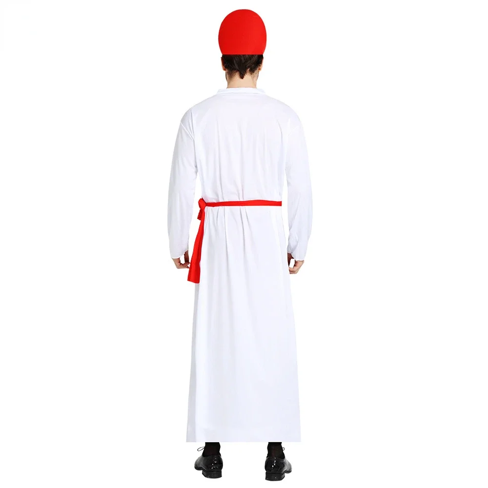 Traje de Halloween para homens adultos, robe pai, cosplay monge, roupa de festa, roupa branca, vermelho