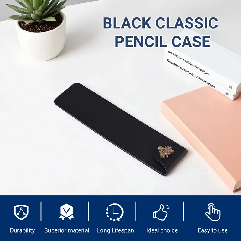 Genuine Leather Pen Pouch Holder Single Pencil Bag Pen Case With Snap Button For Rollerball Fountain Ballpoint Pen