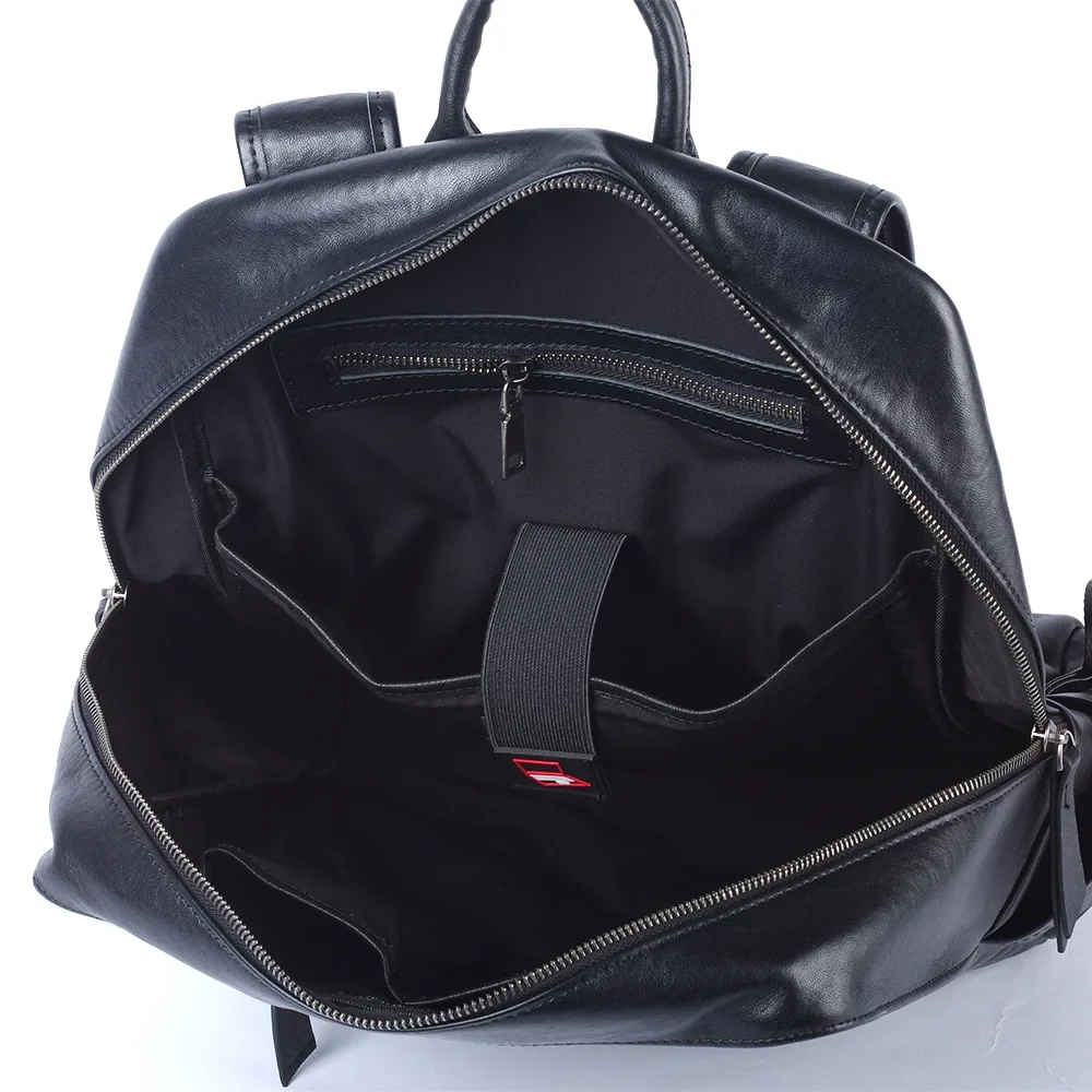 Stylish New Arrival Black Leather Backpack for Business Travel with Laptop Compartment