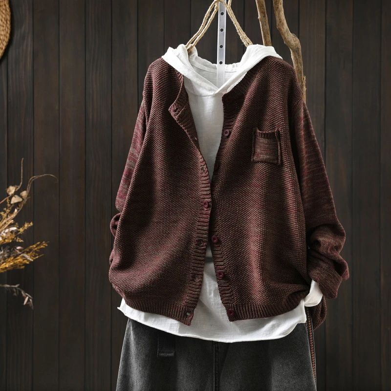 여성용 긴 소매 니트 가디건 신상품 2025 가을 심플 스타일 O넥 단색 여성 캐주얼 스웨터 M2102