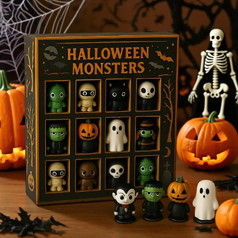 

Halloween Countdown Calendar Spooky Halloween Advent Calendar with Miniature Doll Figures Squishy Stress Reliever Toys for Kids