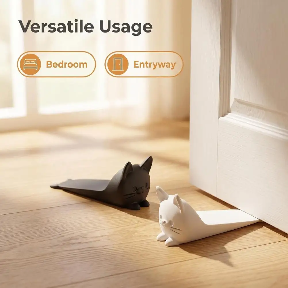 Cute Cat Door Stopper Non-Slip Heavy-Duty Anti-Slam Wedge Plastic Floor Guard for Household Doors Anti-Collision Door Stopper