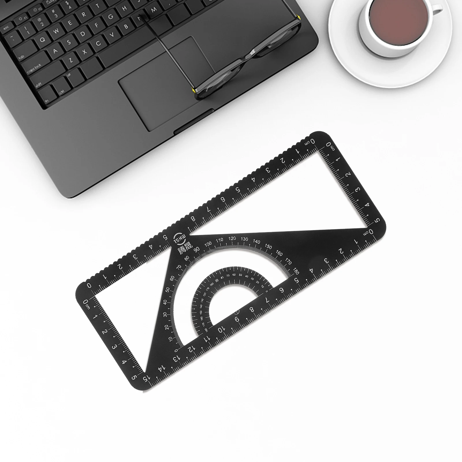 

Multipurpose Metal Ruler Triangle Square Protractor Set Black 30cm Aluminum Alloy Measuring Tool for Students Artists Drafting