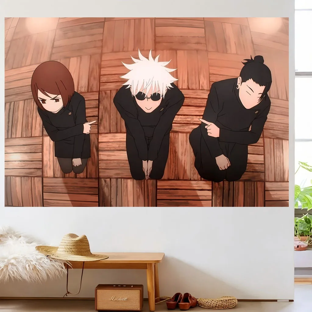 1pc Young G-Gojo G-Geto S-ShokoTapestry Wooden Floor Scene Print Polyester Wall Hanging Anime Decor Bedroom Dorm Otaku Fans Gift