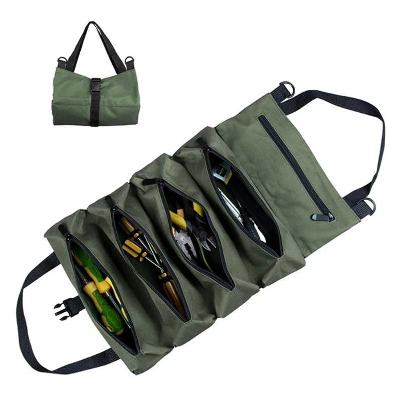 Tool Roll Organizer Multi Pocket Hanging Tool Roll Portable Tool Organizer Carrier Bag for Mechanic/Electrician KXRE