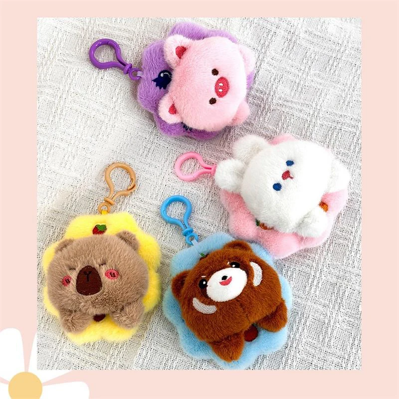 Porte-clés en peluche animal mignon, couronne créative de dessin animé, jouet beurre, capybara, over, raton laveur, lapin, ornements de sac à breloques, cadeaux de décoration de chambre