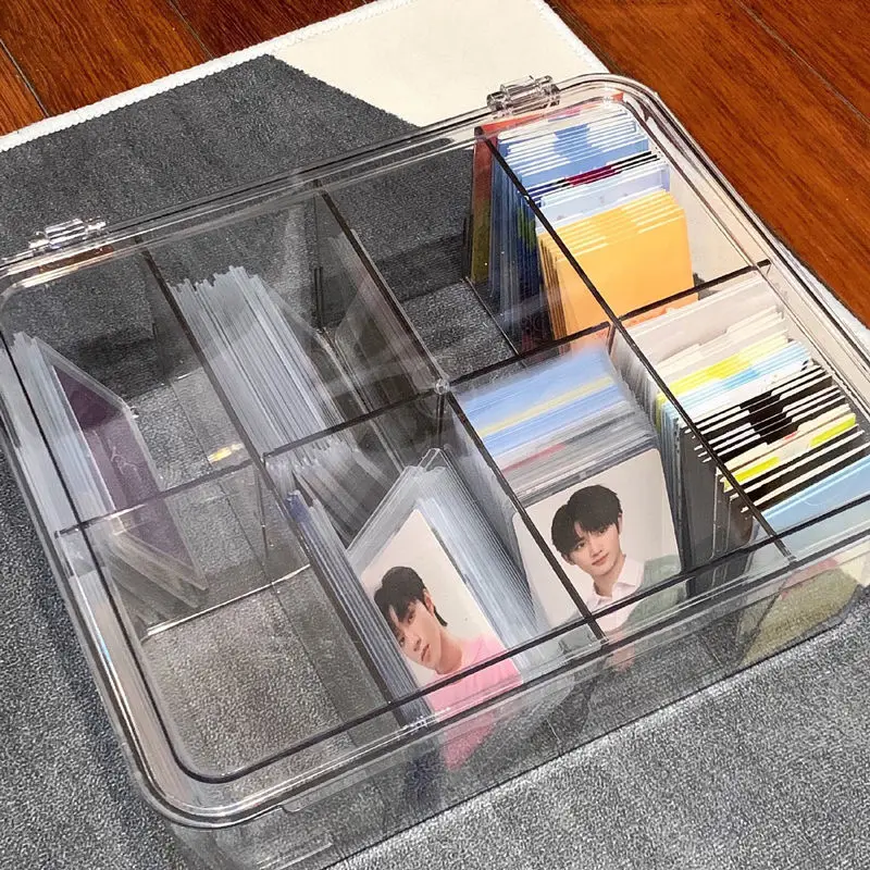 Caja abatible de acrílico transparente con compartimentos, organizador de tarjetas fotográficas Kpop