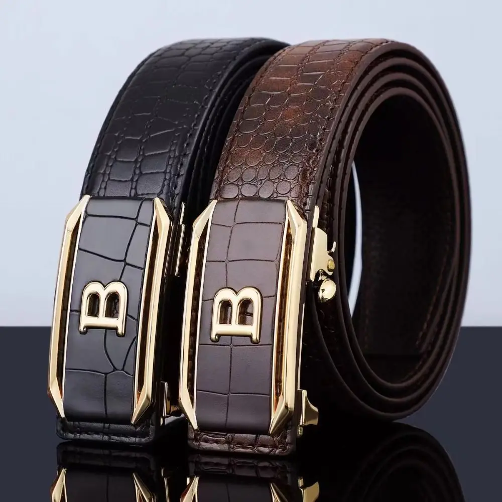 Casual Black Coffee Business Leather Belt Luxury Design Trendy Brand Automatic Buckle Waist Belt Man Crocodile Pattern Waistband