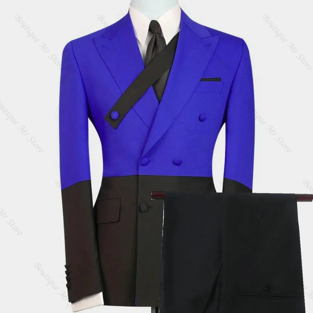 

Color Block Fashion Double Breasted Slim Fit Business Suit for Men Custom Made Prom Blazer Groom Wedding Set