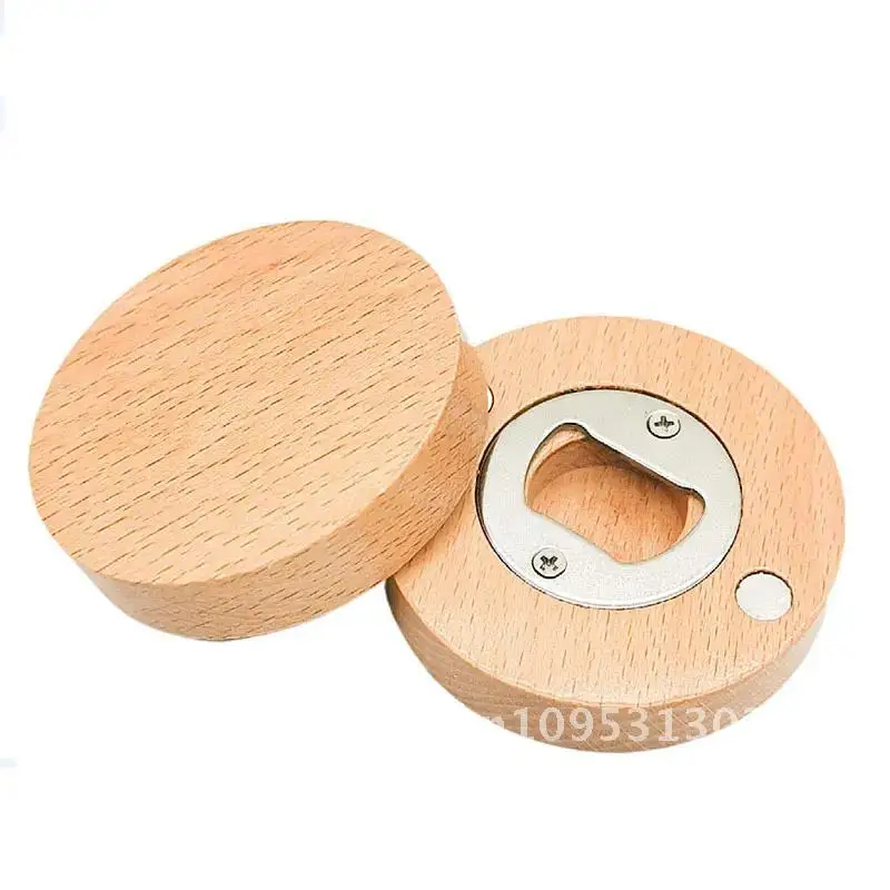 

Bottle Bamboo Round Shape Bottle Opener Coaster Magnet Beer Beer Openers Decoration Opener Fridge 30Pcs
