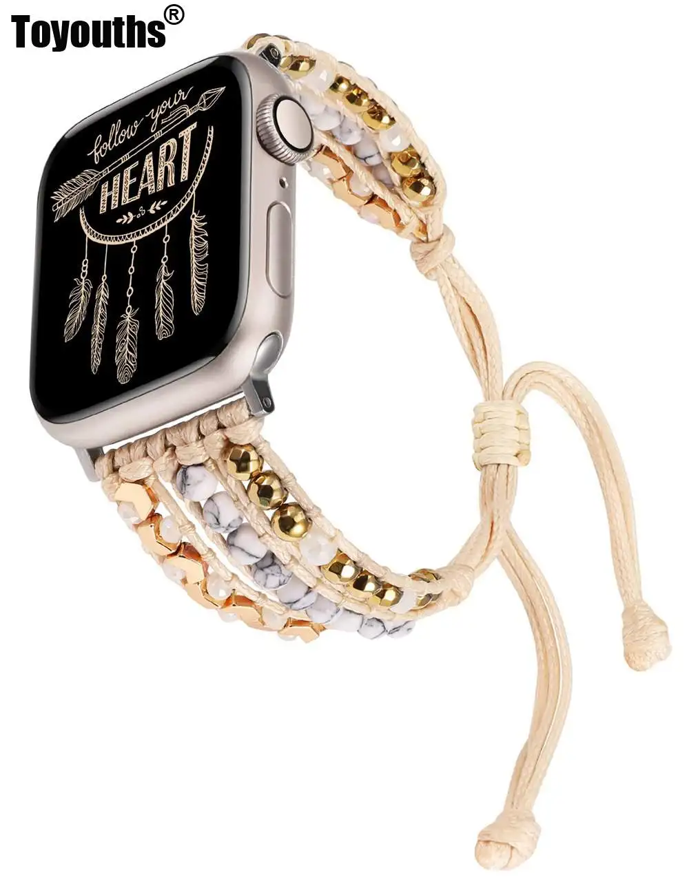 TOYOUTHS Boho Natural Bead Band for Apple Watch 41mm 40mm 38mm Women Adjustable Wrap Bracelet for iwatch Series 8 7 SE 6 5 4 3 2