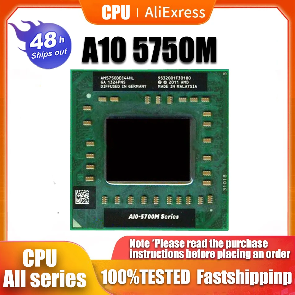 Original laptop Mobile A10 5750M A10-5750m Socket FS1 CPU 4M Cache/2.5GHz/Quad-Core Laptop processor for GM45/PM45