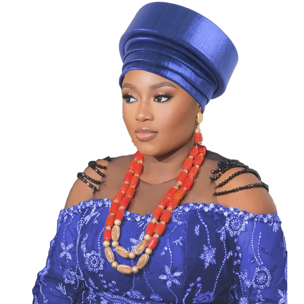 

African Turban Cap Women Shiny Autogele headtie Lady Bonnet Head Wraps Nigeria Party Wedding Headgear Headpiece Turbante Mujer