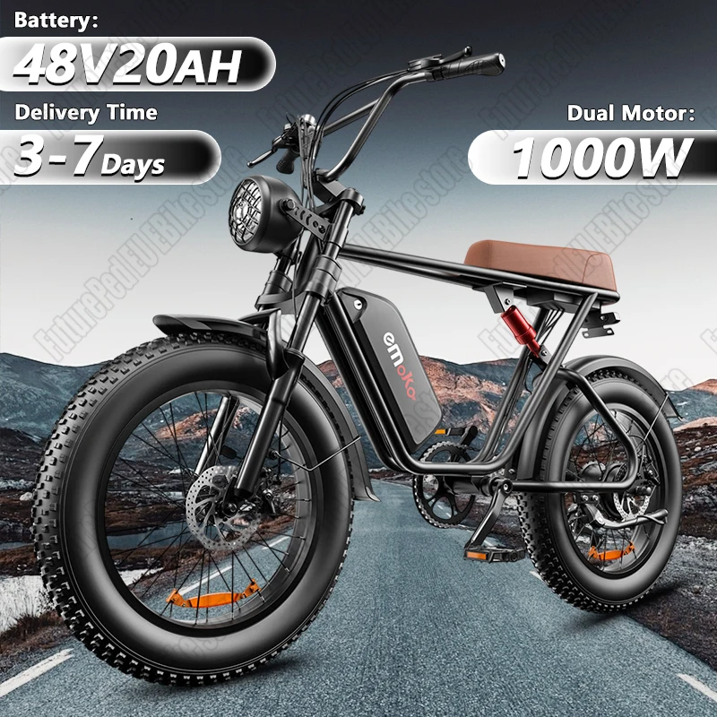 Emoko C91 E-Bicycle 1000W 48V20Ah Removable Battery Dual Suspension Shock Absorption Electric Bicycle Aldult Fat Tires E-Bike