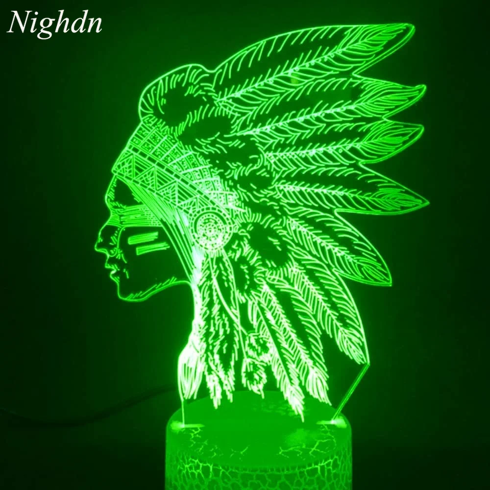 Nighdn 3D Ancient Indians LED Optical Illusion Lamp Night Light with USB Cable and 16 Colors Room Decor Kids Christmas Gifts