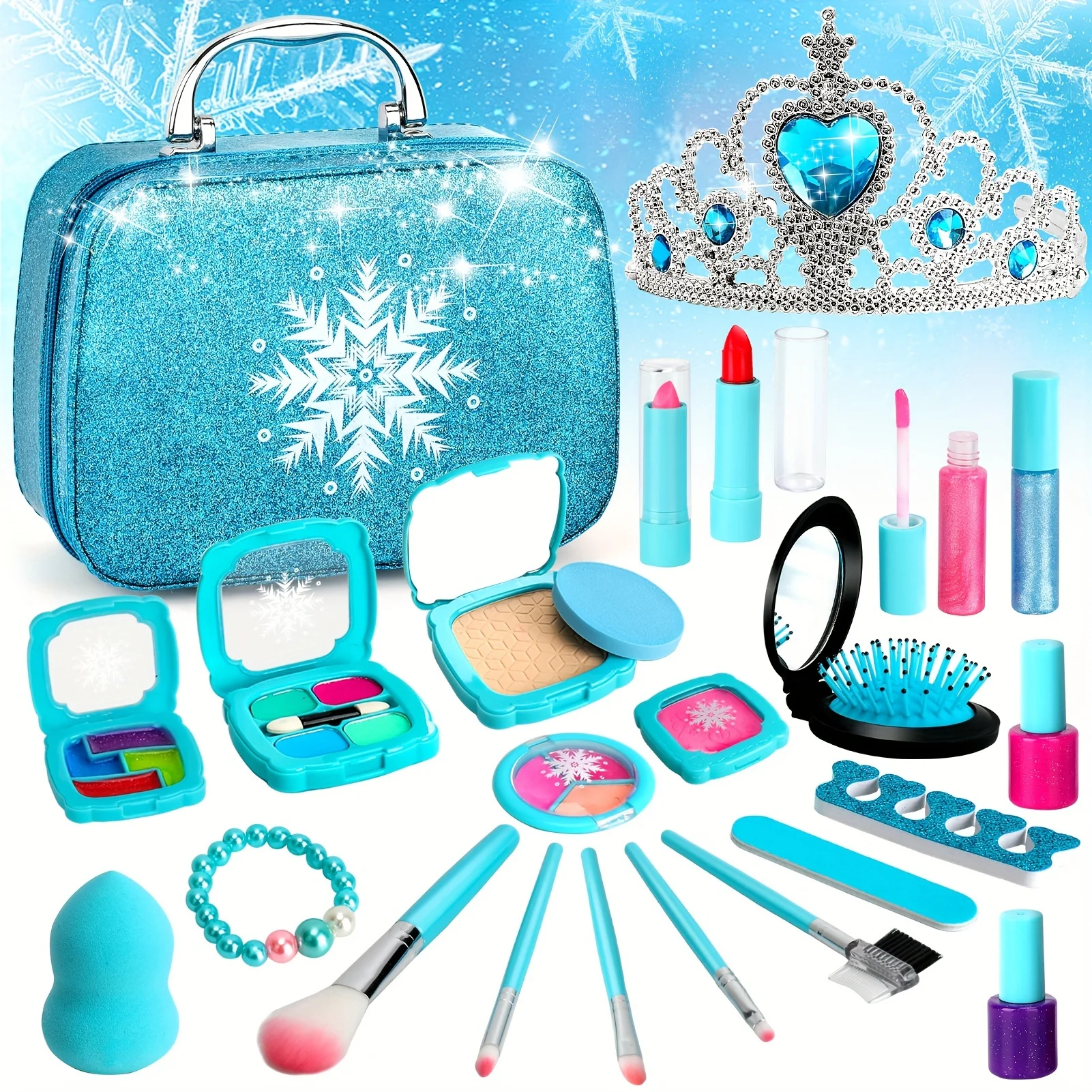 4 5 6 7 8 9-Year-Old Girls'  Makeup Kit - Child-Safe, Washable Cosmetics with -Themed Case - Perfect Gift for Dress-Up & Playtim