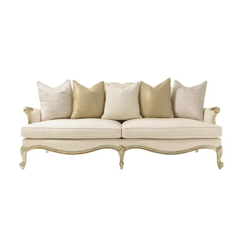 

French solid wood sofa hand-carved sofa combination light luxury European three-person concubine fabric sofa high-end villa