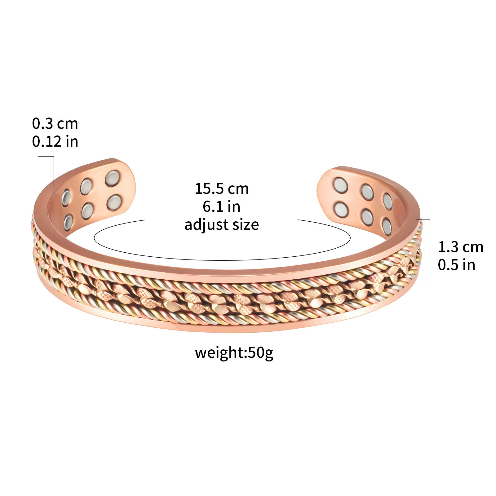Wollet Magnetic Copper Bracelets For Men Women Health Energy High Magnet Vintage Flower Adjustable Cuff Bangles Resizable