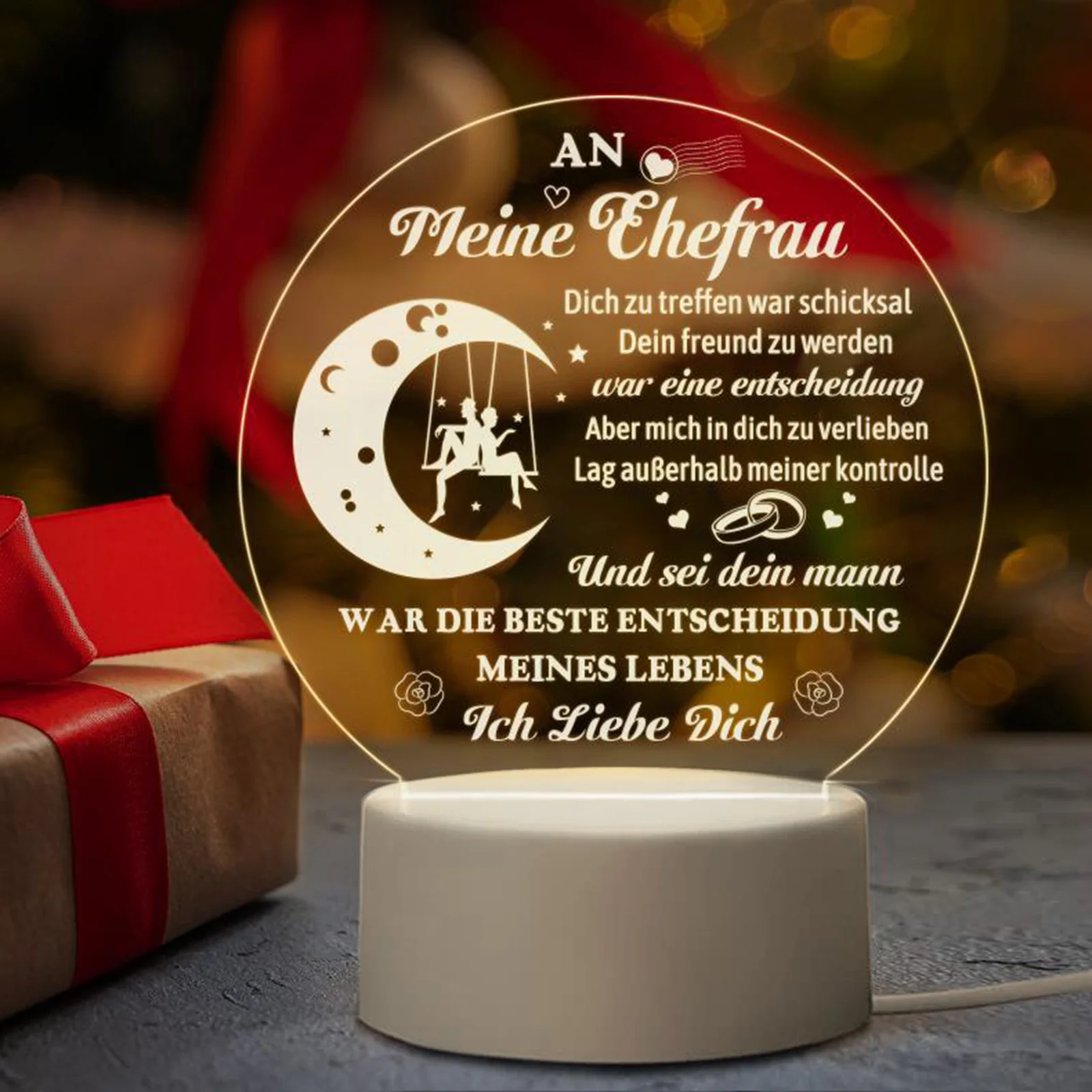 Luce notturna romantica a LED in acrilico USB 3D Luci per dormire per camera da letto Lampade da tavolo fai da te