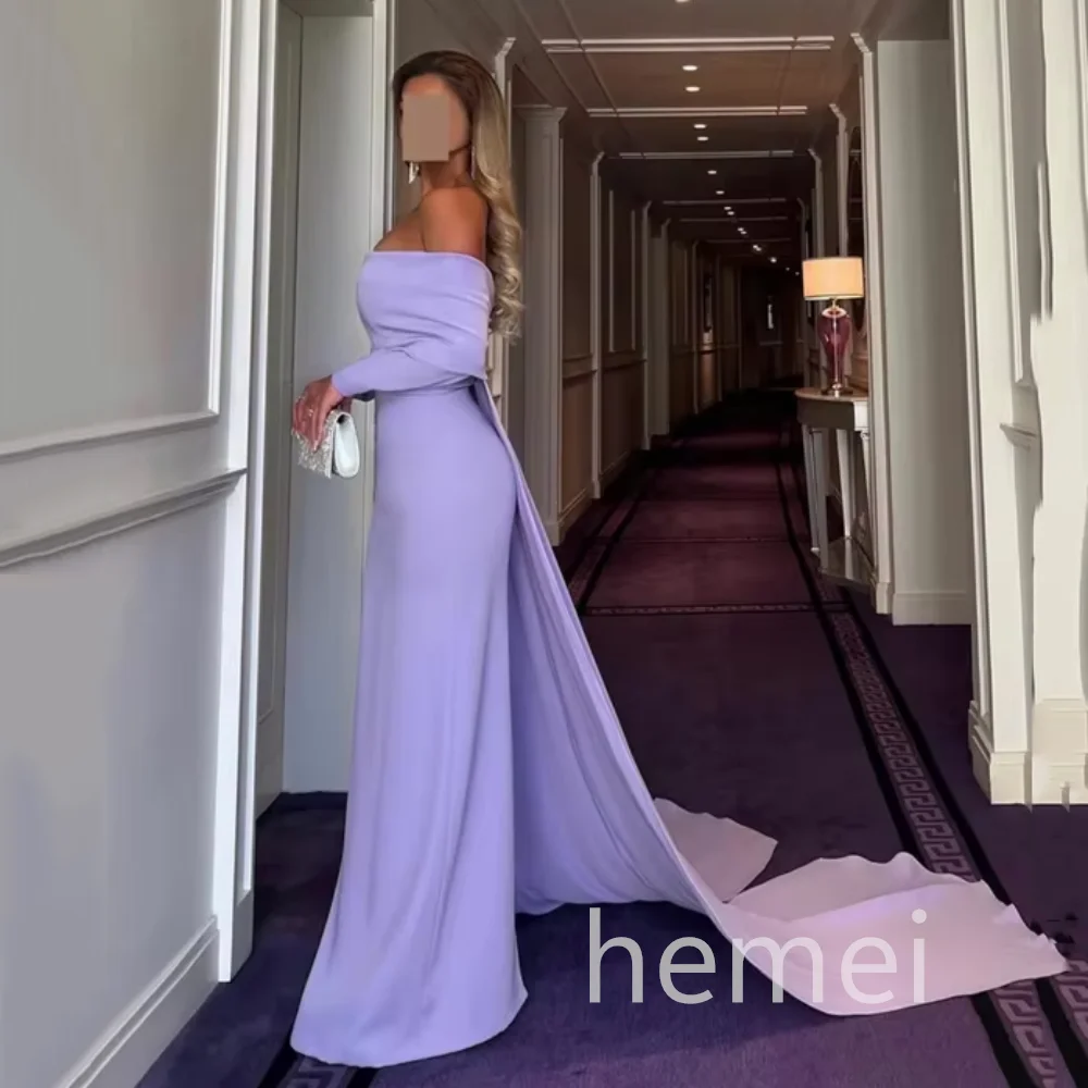 Robe de soirée personnalisée Simple et élégante pour femmes, fourreau, épaules dénudées, longueur au sol, robes de bal lavande