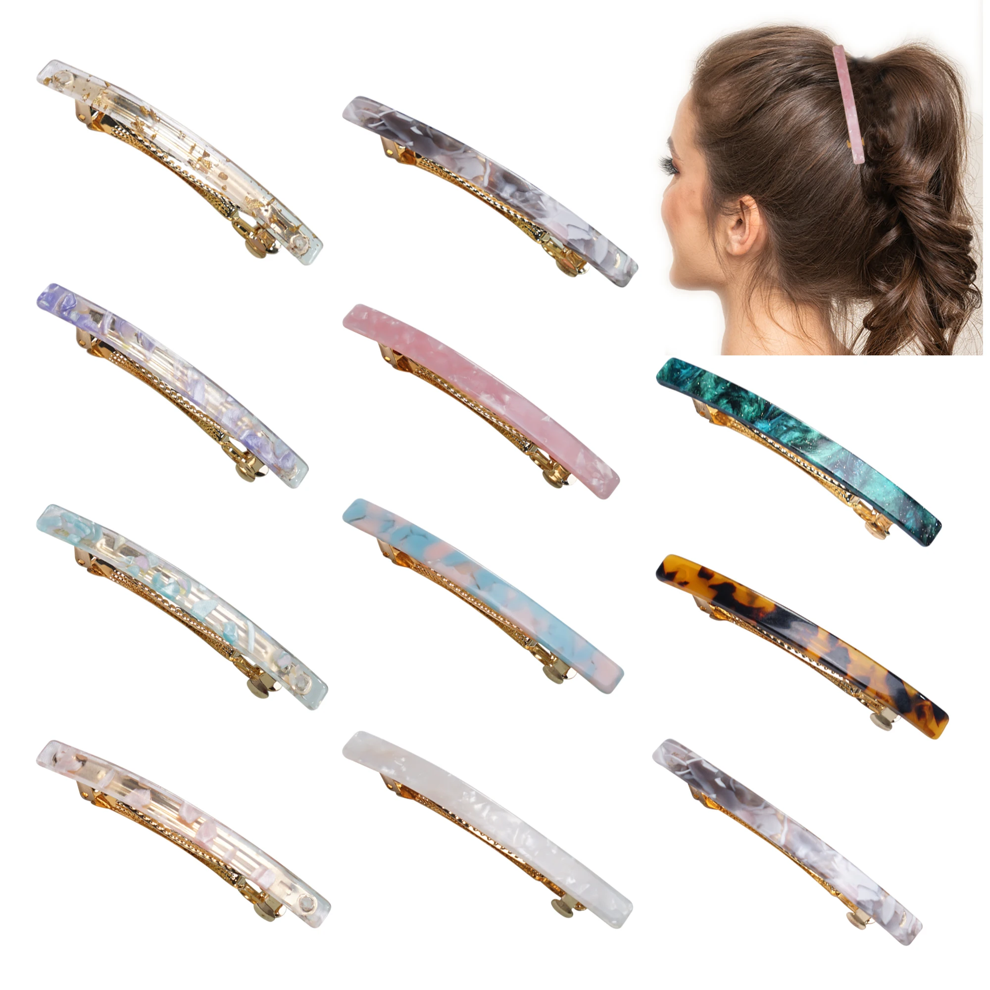 4 Pieces Tortoise Shell Hair Clips Automatic Hair Clips for Women ,Acrylic French Barrettes for Fine Thick Hair