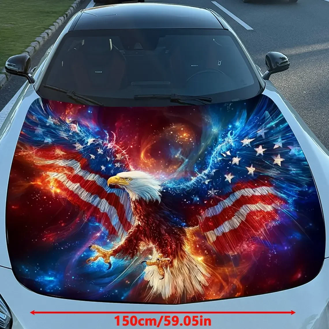 Star Spangled Banner Element Eagle Car Hood Decal - Durable PVC Vinyl Wrap For Engine Protection, Stylish Pattern & Bold Design,