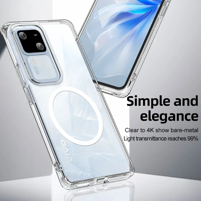 

Матовые магнитные чехлы с ощущением кожи для Vivo V30 Pro, прозрачный защитный чехол с беспроводной зарядкой, противоударный чехол для телефона