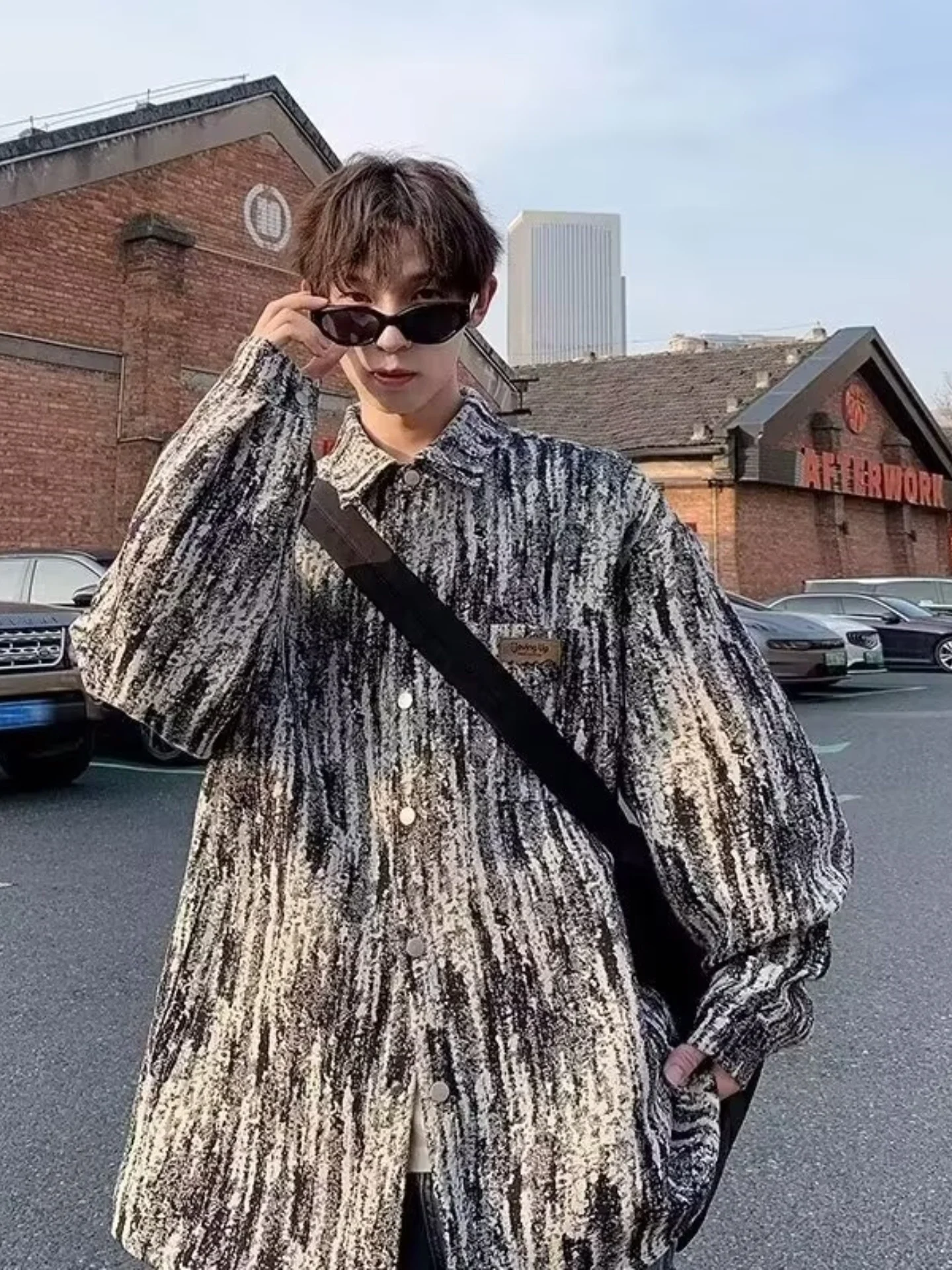 

Casual Loose Men's Jaet Autumn Winter Faion Brand Outerwear Youth ular Workwear Sle Printed Long Sve Button up Ja...