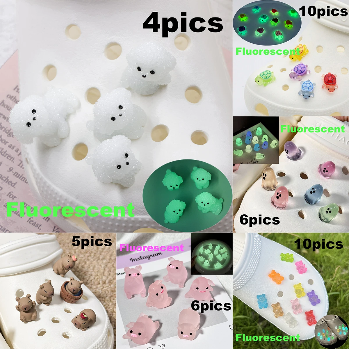 Luminescence Shoe Charms for Clogs  Colors DIY Accessories Cute & Edgy Puppy Turtle Pig Turtle Ghost Decor Fashion For Sandals