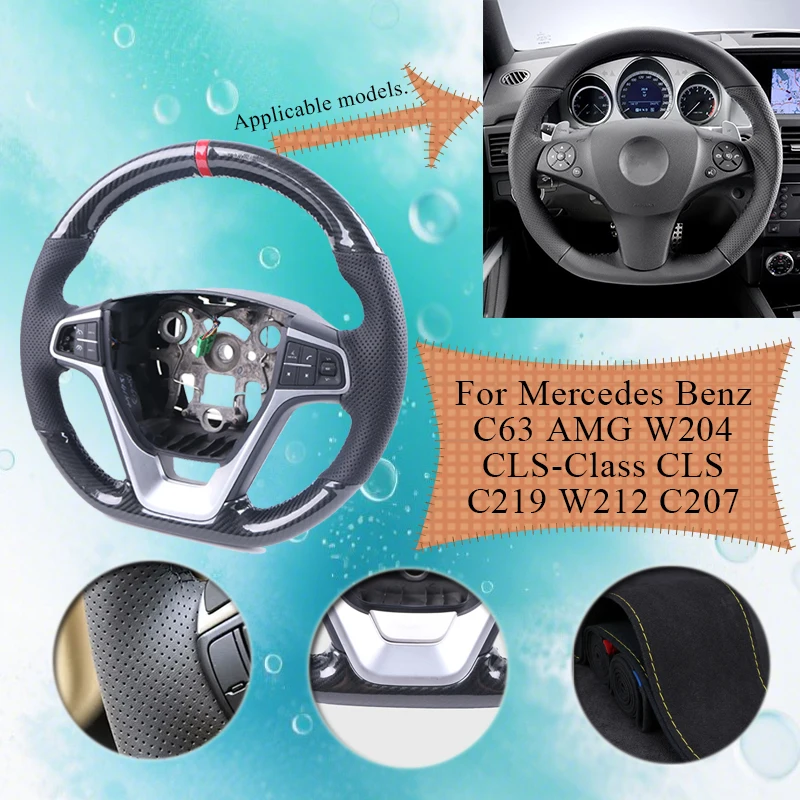 

Gloss Carbon Fiber Car Steering Wheel Cover For Mercedes Benz C63 AMG W204 CLS-Class CLS C219 W212 C207 E63 Steering Wheel Grip