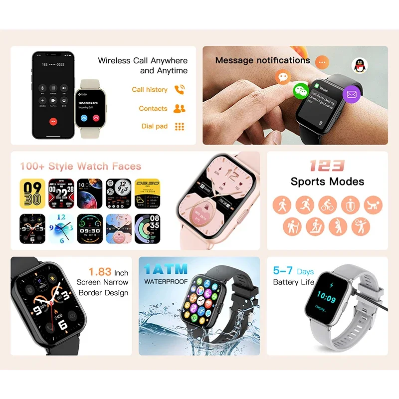 VALDUS VS14 Smartwatch Men Women Fitness Sports Long Battery Life Bluetooth Call Waterproof 2025 1.83 Full Touch New Smart Watch