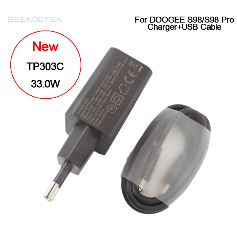 Новинка, оригинальное быстрое зарядное устройство Doogee S98, адаптер питания TP303C, 33 Вт, Европейский и стандартный USB кабель, линия передачи данных для смартфона Doogee S98 Pro