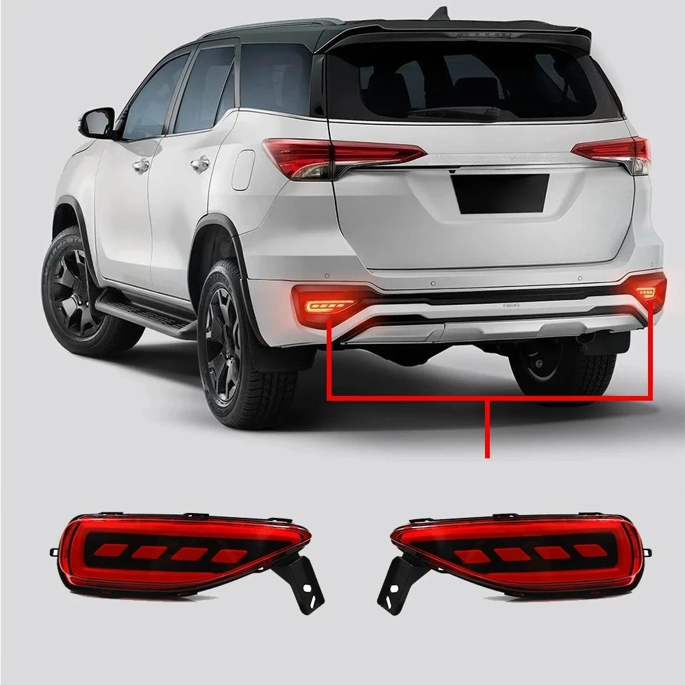 

Для Toyota Fortuner 2016-2025: Светодиодный задний бампер-фонарь, отражатель, дневные ходовые огни, стоп-сигнал, противотуманная фара, динамический указатель поворота (DRL)