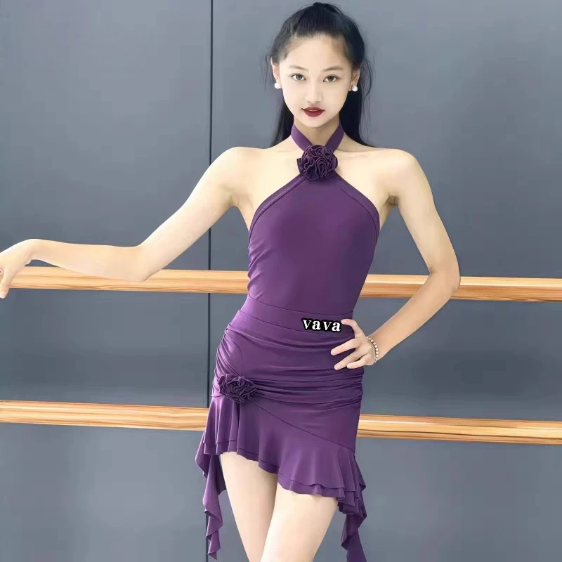 

Новый комплект для латиноамериканских танцев для девочек на лето 2026: детская юбка с желтыми бахромами для латиноамериканских танцев, костюм для тренировок по чача, румба, самба