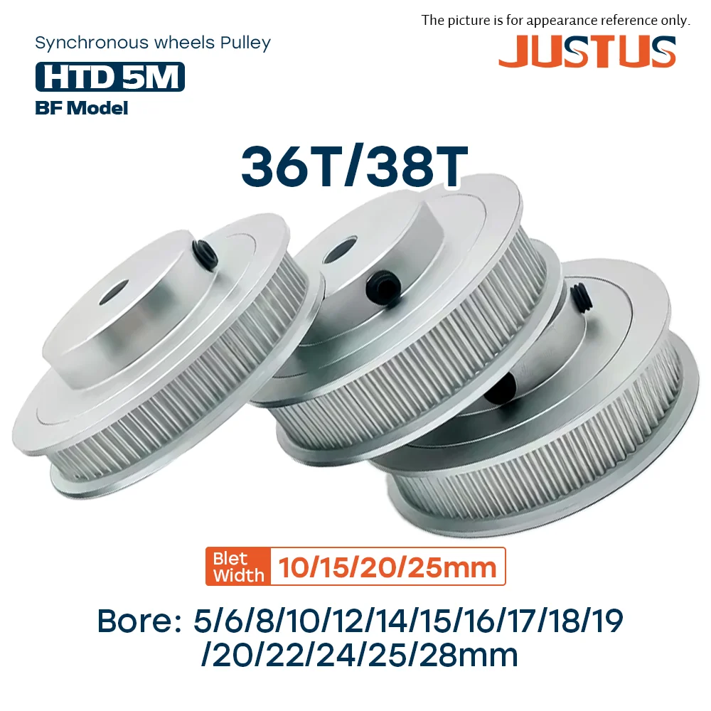 36T/38 Teeth HTD 5M BF Type Timing Pulley with Bore Sizes 5-28mm for 10/15/20/25mm Belt Linear Pulley 5GT for Power Transmission