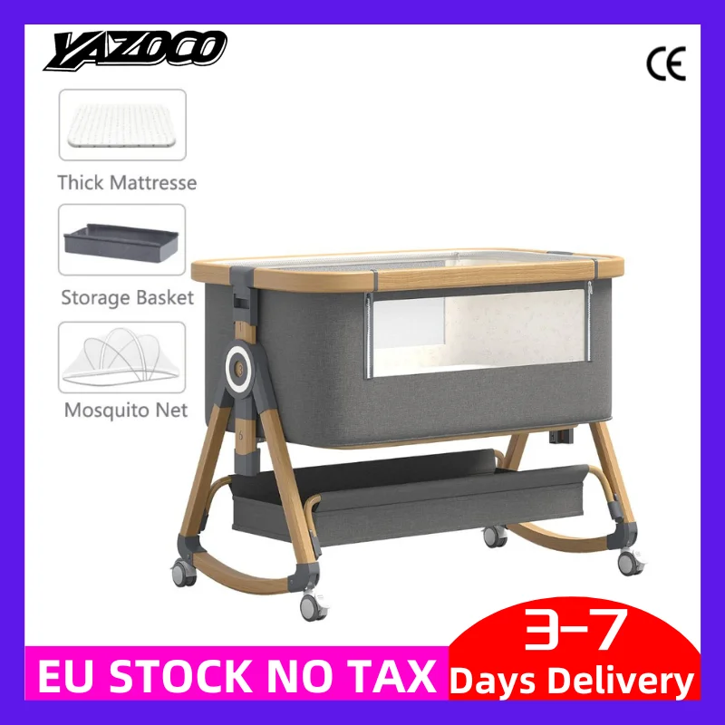 Baby Crib 3 in 1 Baby Bed Portable Foldable Adjustable Height Rotatable