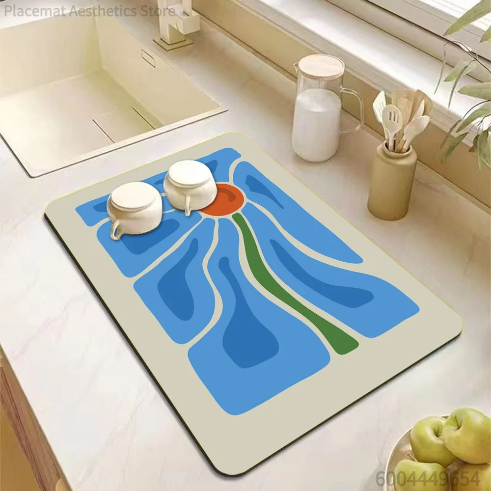 Colorful Abstract Botanical Print Super Absorbent Drying Mat Waterproof Kitchen Counter Drain Pad Decor Placemat